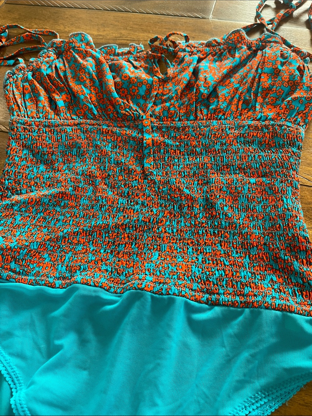 Intimately Free People Bardot Bodysuit size M teal orange-red combo - Picture 9 of 16